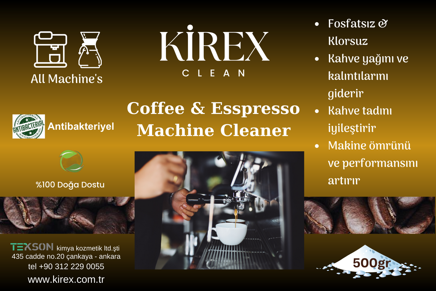 KİREX Clean Kahve &Espresso Makinaları Temizleme Tozu 500gr 6571